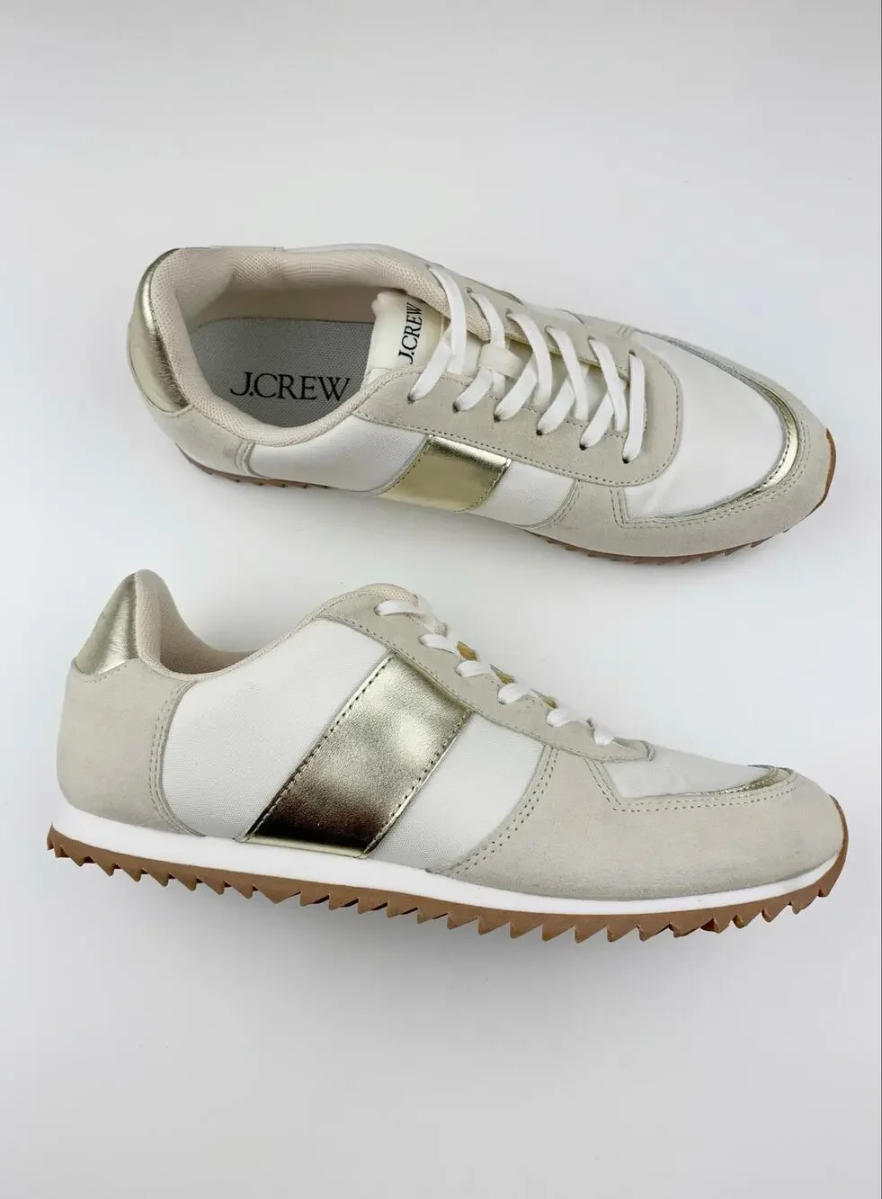 J Crew Trainers Metallic Colorblock Cream Gold Sneakers Retro Casual Women's 10